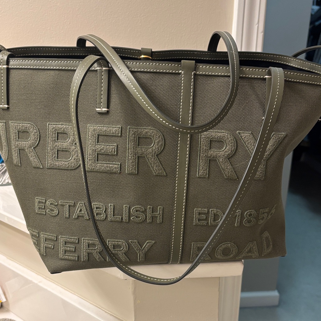 Burberry Khaki Embossed Logo Tote